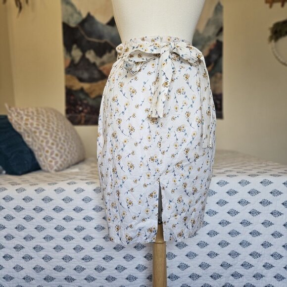 Antonio Melani White Floral Cotton Belted Midi Skirt Size 10 Lined Summer - Picture 8 of 13